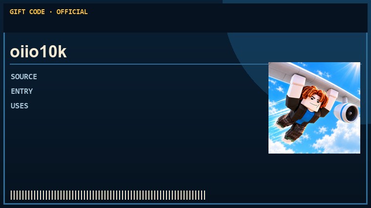 Catches a Plane gift code plate built from the official Roblox description
