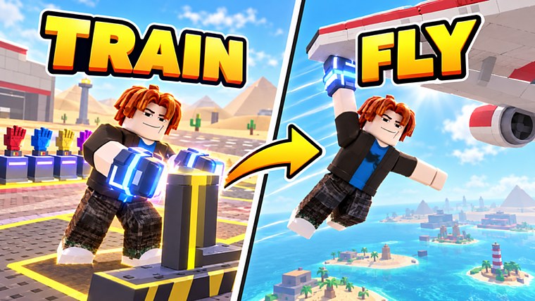 Official Catch a Plane Roblox thumbnail: the TRAIN and FLY split scene over the desert